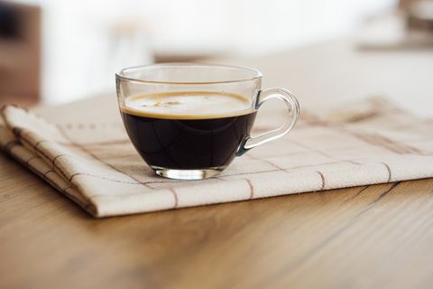 brewed espresso in glass mug