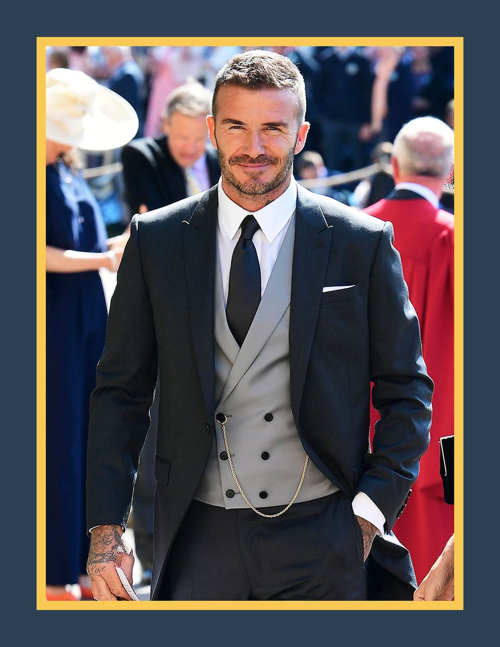 Gray David Beckham suit custom made Tuxedos Groomsman Bridegroom