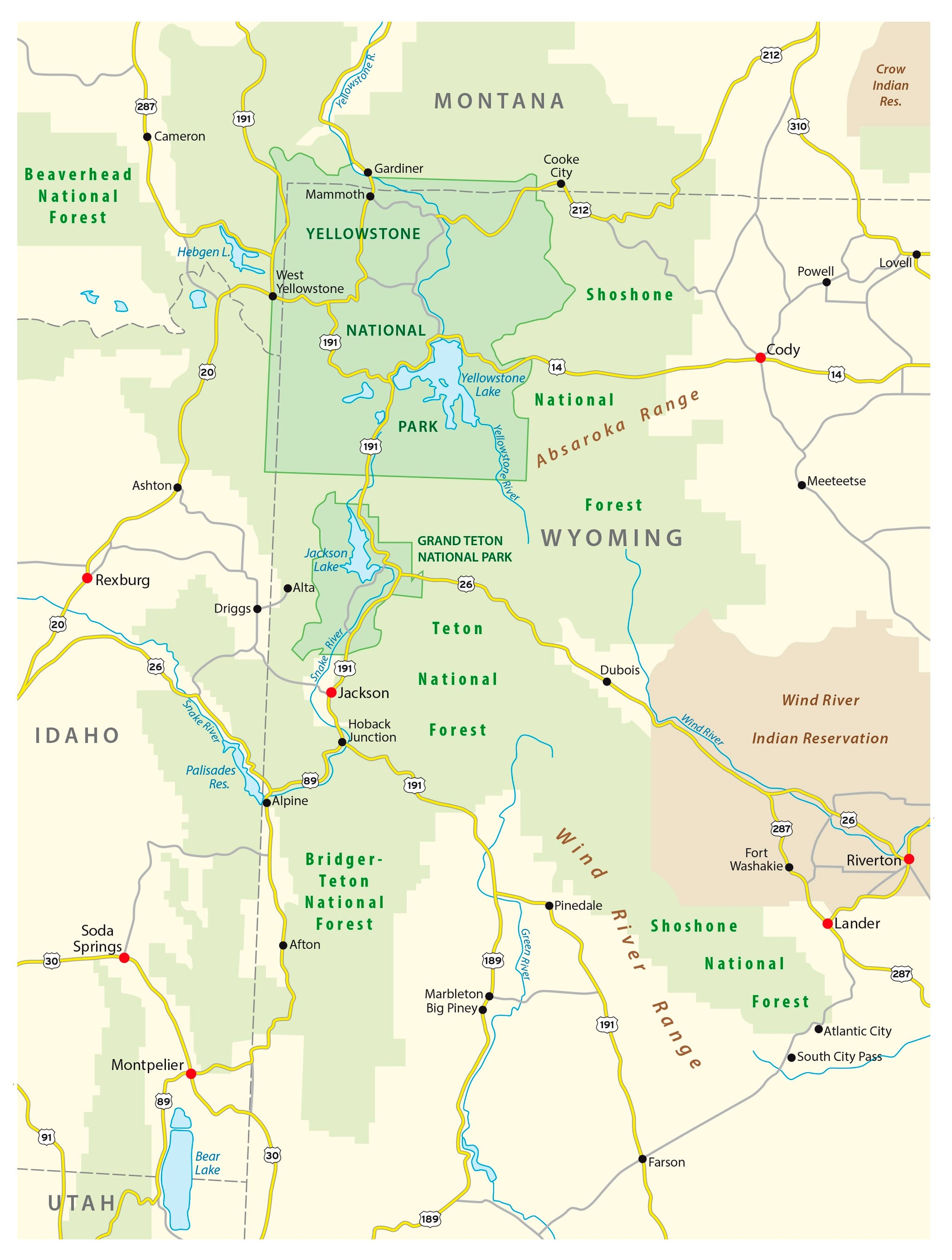 mappa vettoriale della zona di Yellowstone