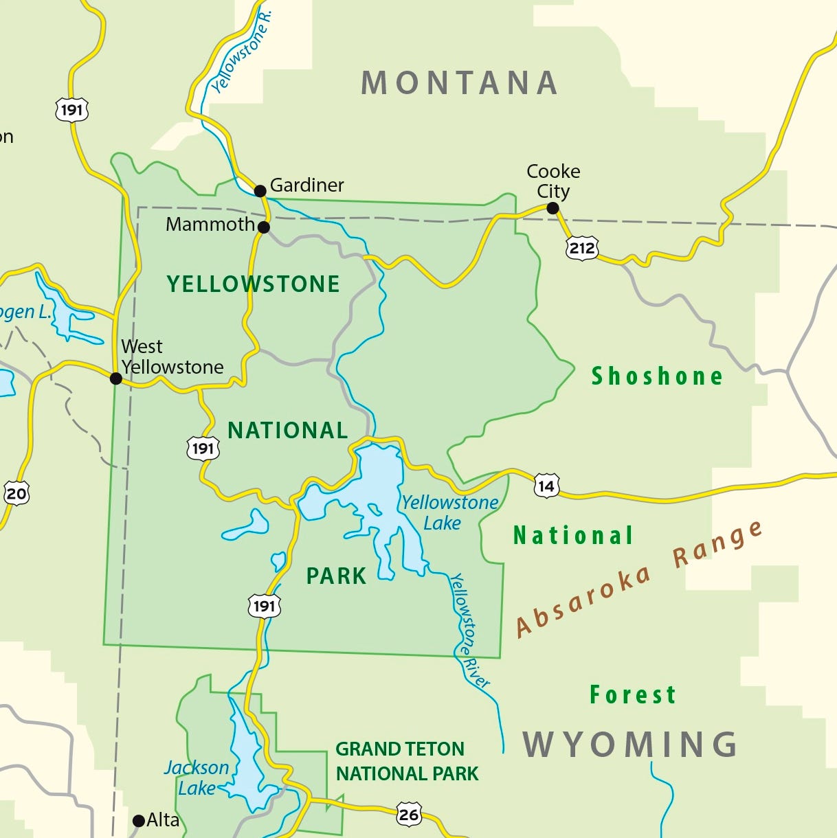 büyük yellowstone alanı vektör haritası