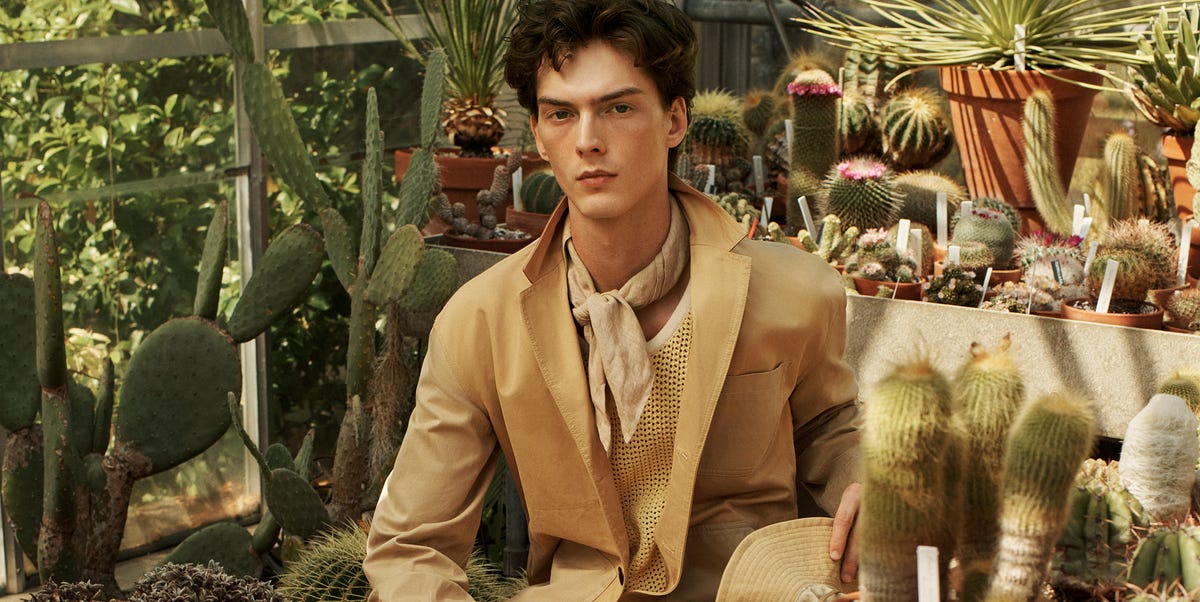 a model dressed in the new menswear gardening trend a model dressed in the new menswear gardening trend