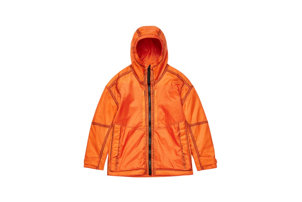 oranje outdoorjack met capuchon
