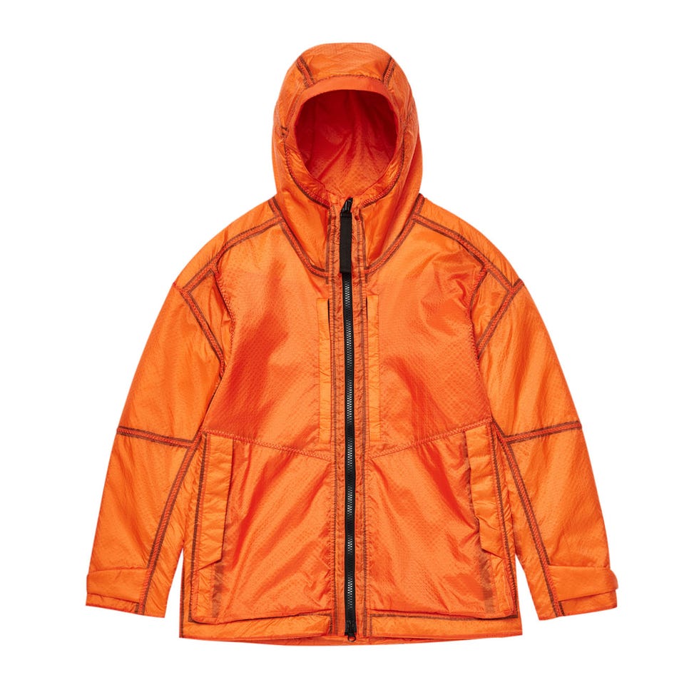 oranje outdoorjack met capuchon