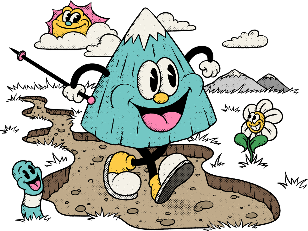 cartoon mountain goes for a walk