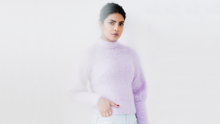 White, Clothing, Neck, Purple, Lilac, Pink, Violet, Lavender, Sleeve, Sweater, 