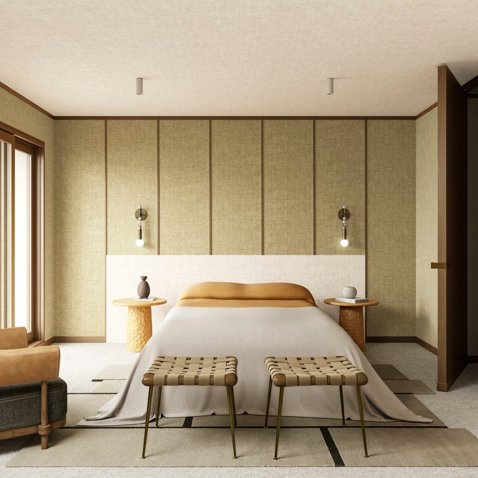 textured wallcovering in a bedroom