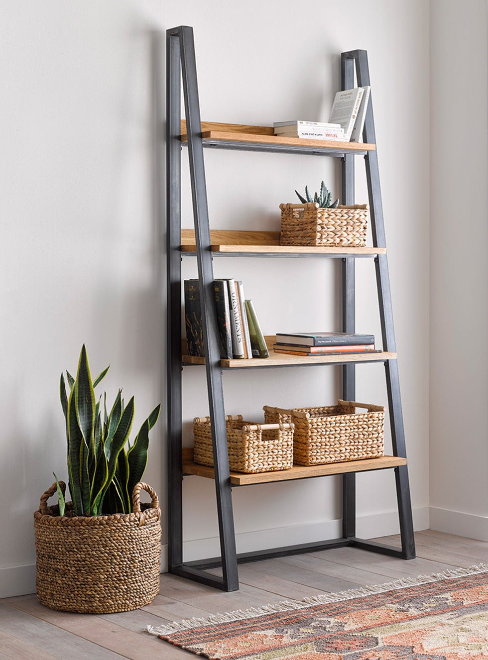 Shelving, Shelf, Furniture, Ladder, Bookcase, Wood, Table, Room, Plant, Floor, 