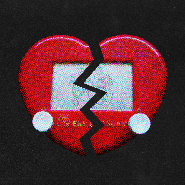 a broken heart shaped etch a sketch toy
