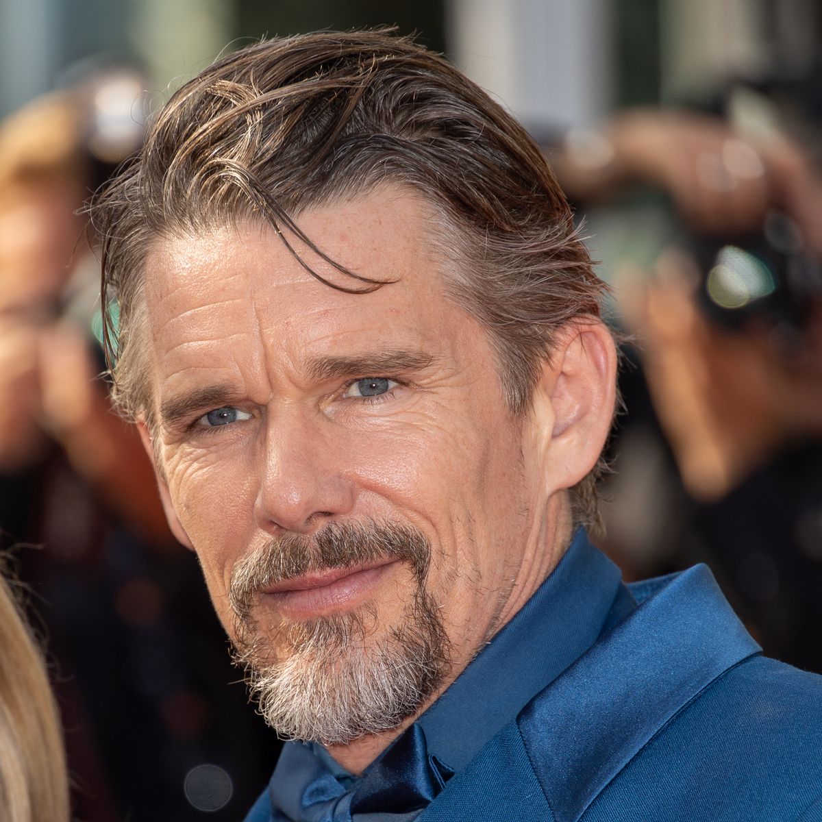 "Triangle Of Sadness" Red Carpet - The 75th Annual Cannes Film Festival CANNES, FRANCE - MAY 21: Actor Ethan Hawke of the documentary series "The Last Movie Stars" attends the screening of "Triangle Of Sadness" during the 75th annual Cannes film festival at Palais des Festivals on May 21, 2022 in Cannes, France. (Photo by Marc Piasecki/FilmMagic)