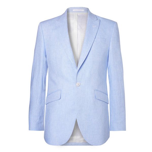 Clothing, Outerwear, Blazer, Blue, Suit, Jacket, Formal wear, Top, Sleeve, Button, 