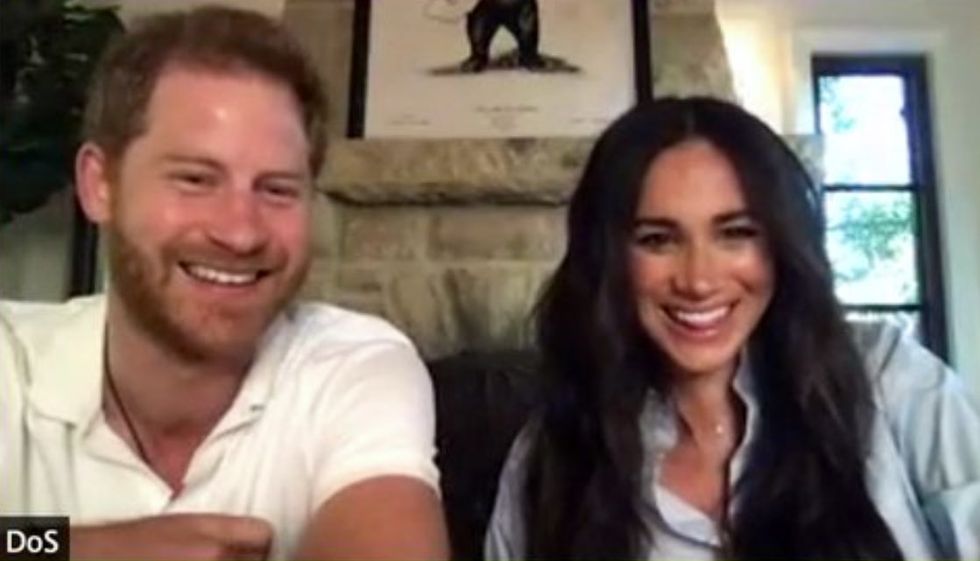 the duke and duchess making a recent surprise virtual appearance at a get lit youth poetry zoom class from their california home