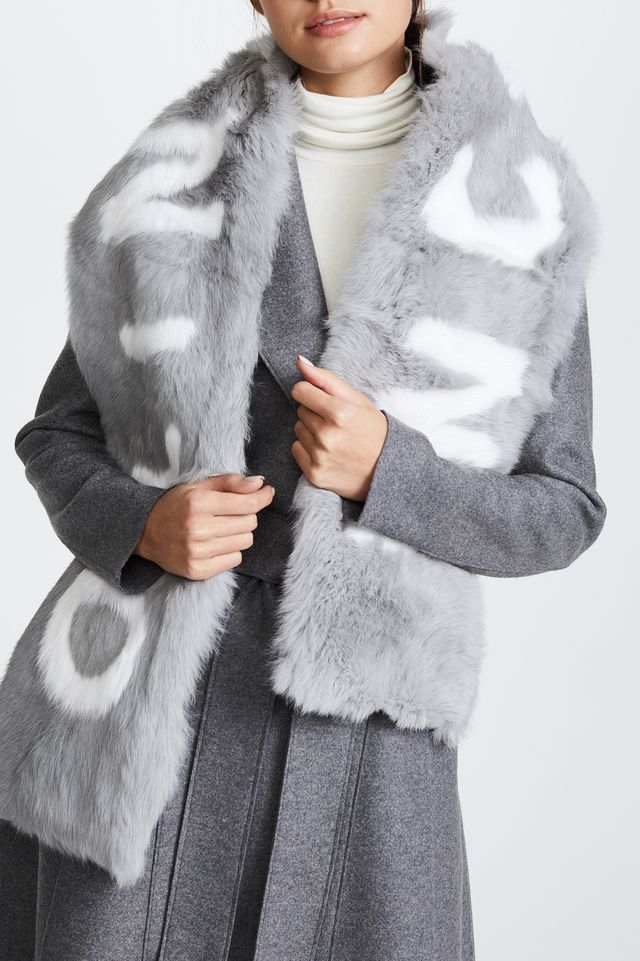 Fur clothing, Fur, Clothing, Outerwear, Stole, Fashion, Coat, Textile, Overcoat, Silver, 