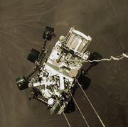 perseverance descent stage snaps picture of rover