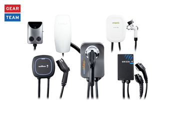 various electric vehicle charging stations with their connectors