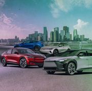 ford mustang mach, toyota bz4x, tesla model y, and volkswagen id4