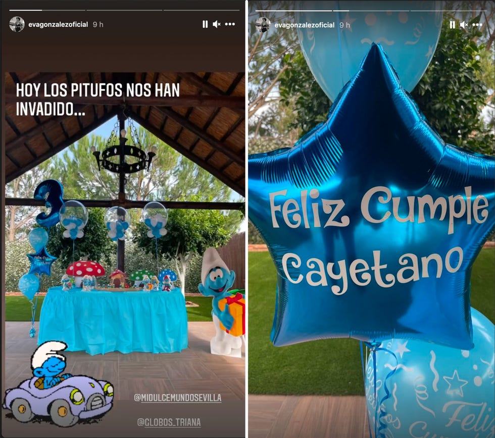 eva gonzález muestra la fiesta de cumpleaños de su hijo cayetano de los pitufos