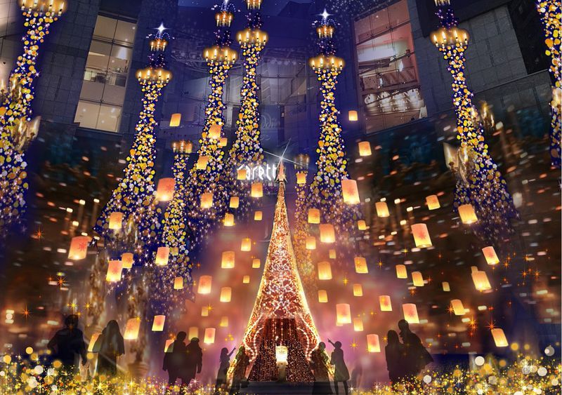 Landmark, Light, Lighting, Tree, Architecture, Yellow, Purple, Christmas lights, Night, Urban area, 