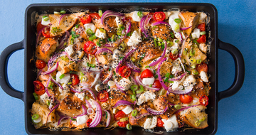 Food, Dish, Cuisine, Ingredient, Vegetarian food, Cookware and bakeware, Recipe, Produce, Sheet pan, Garnish, 
