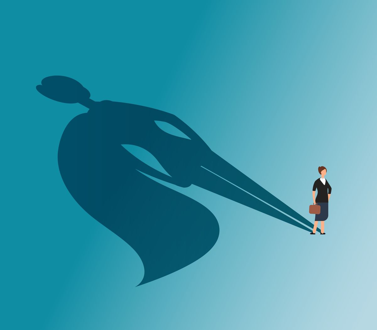 executive woman with superhero shadow strong businesswoman and business victory vector concept
