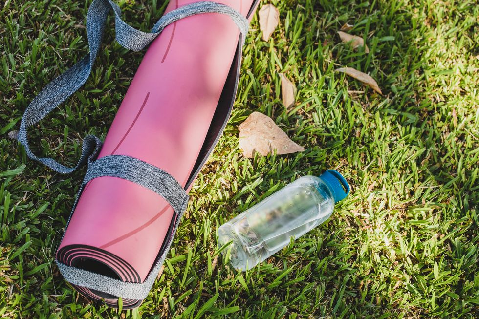 exercise mat and water bottle