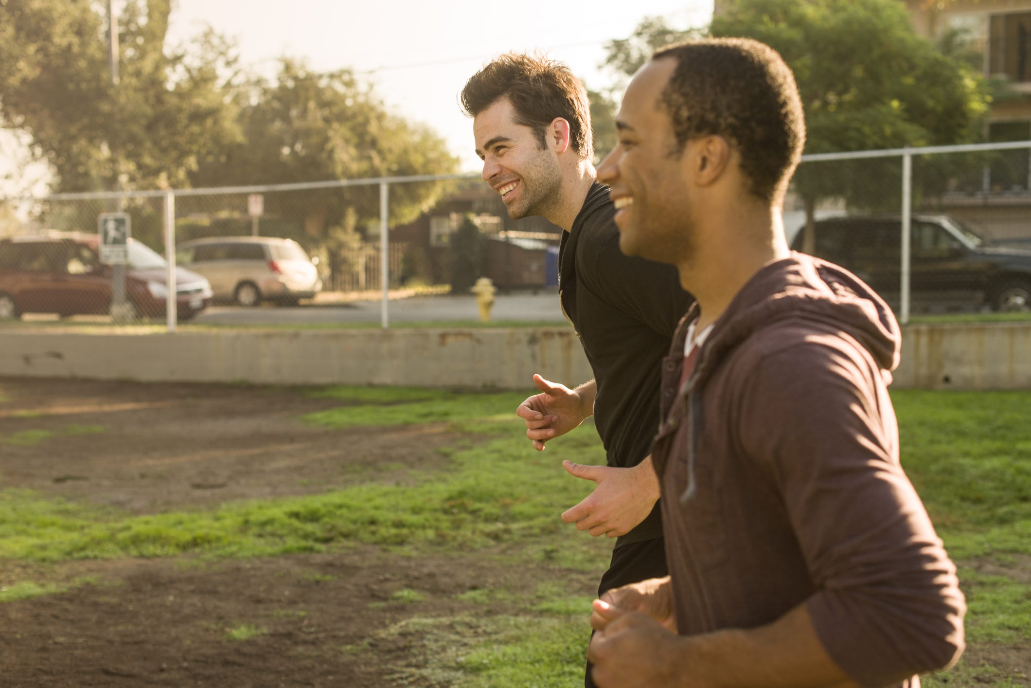 Two friends go jogging