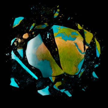 exploding globe on black background