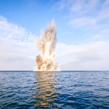 explosion of an underwater mine, a remnant of war from the second world war, in the adriatic sea in italy in november 2024