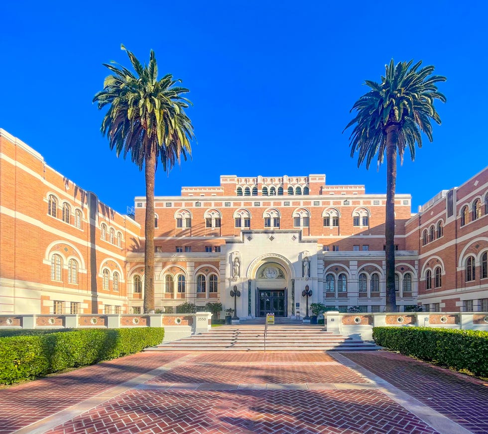 exterior of the doheny library at usc, los angeles