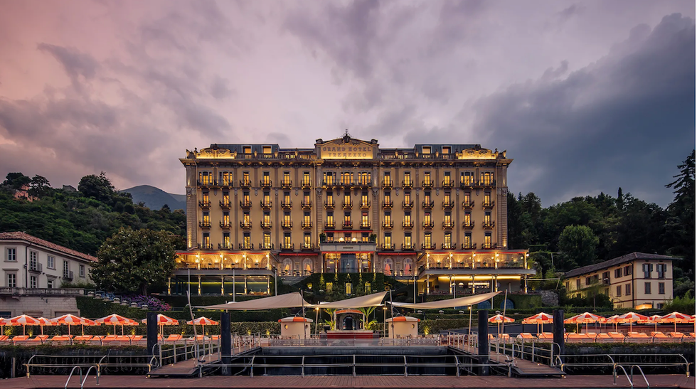 the exterior of grand hotel tremezzo in lake como italy