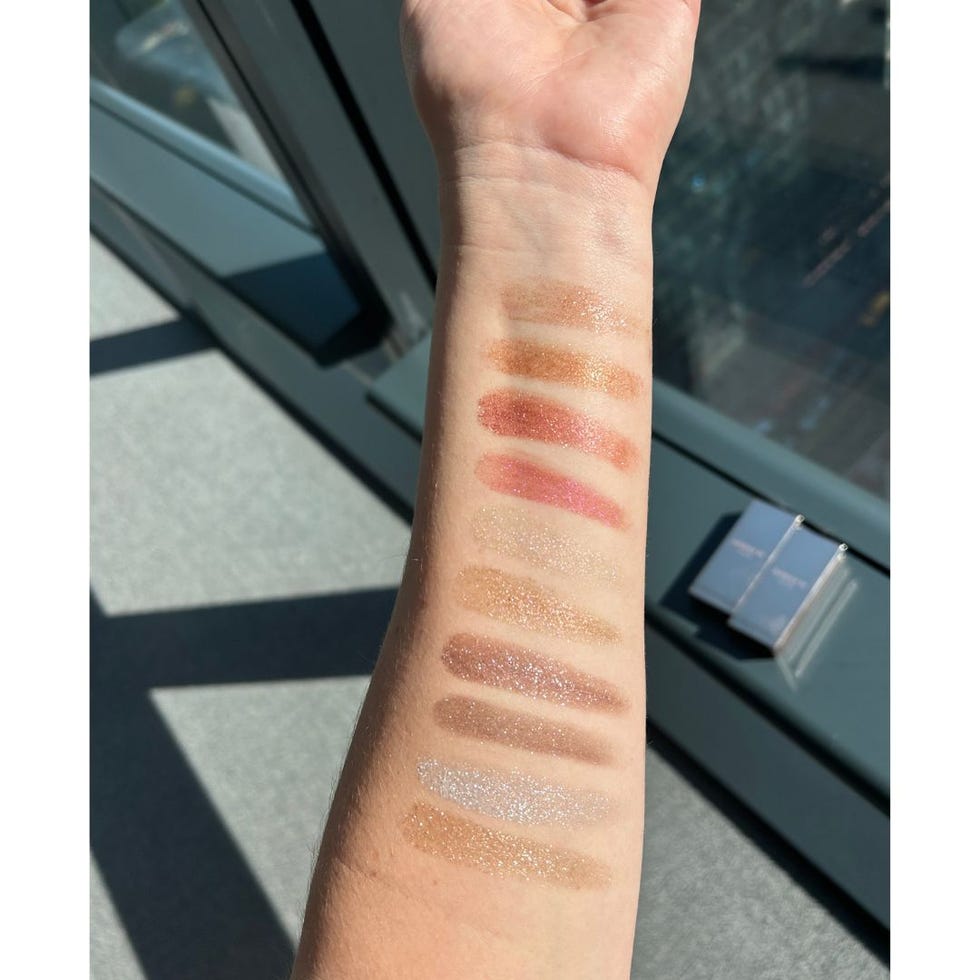 Sample of different cosmetic shades on a forearm