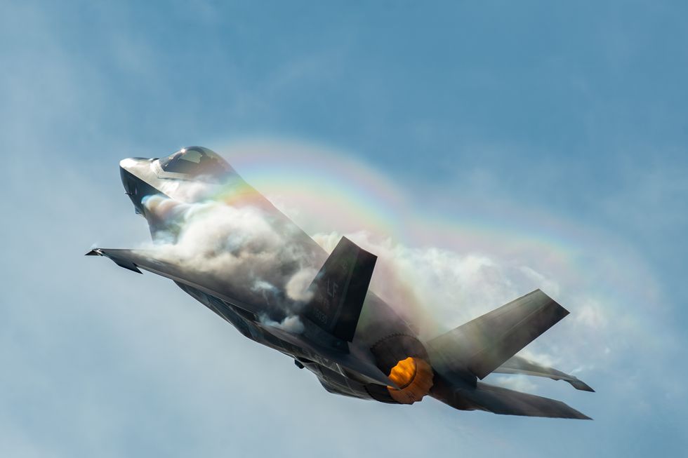 f35 heritage flight team performs in bell fort worth alliance airshow