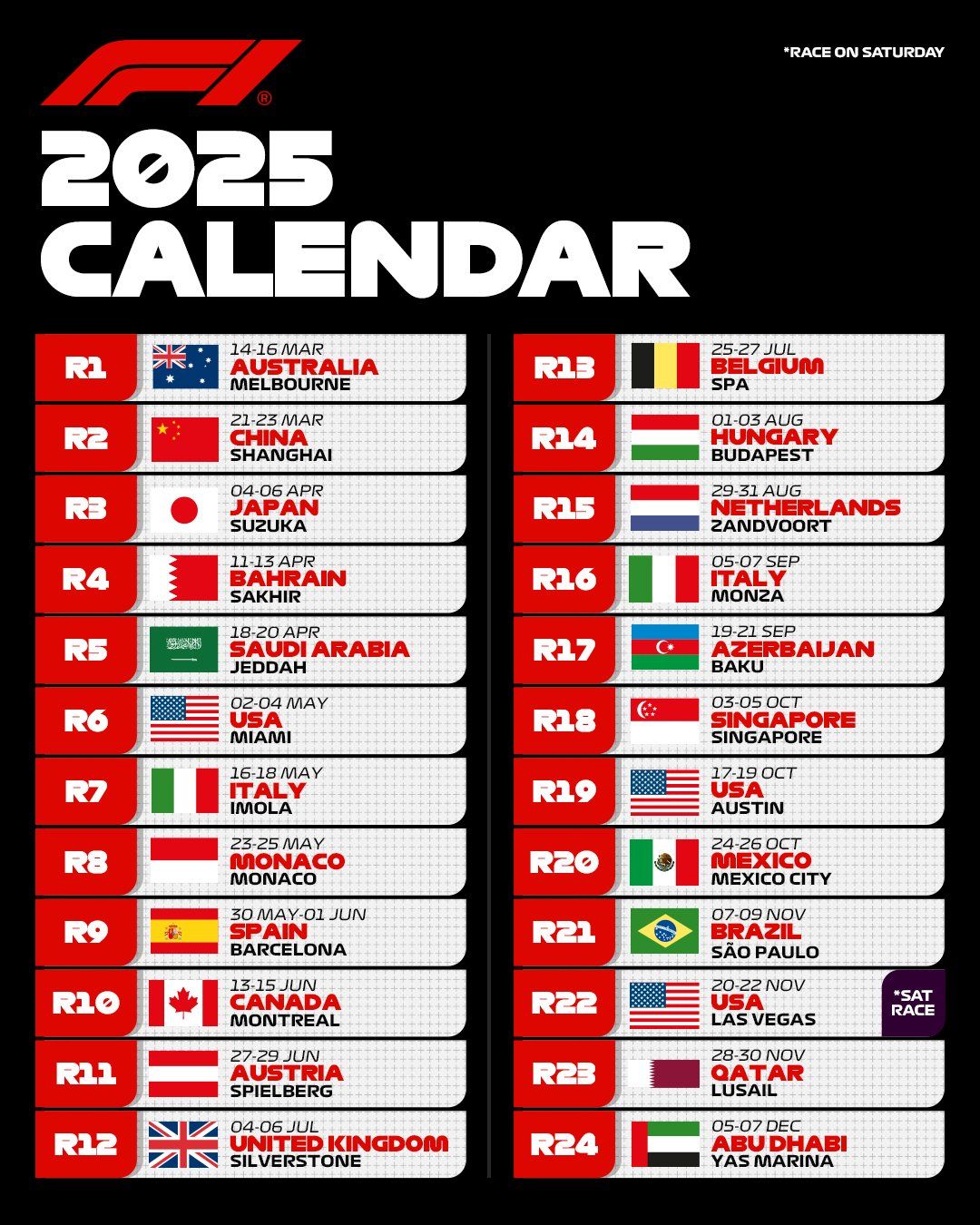 F1 2025 Calendar Ios