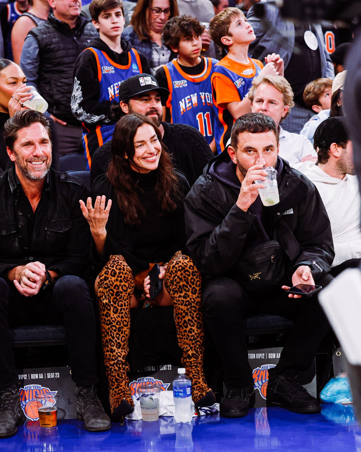 Irina Shayk Nails NBA Courtside Style in Thigh-High Leopard-Print