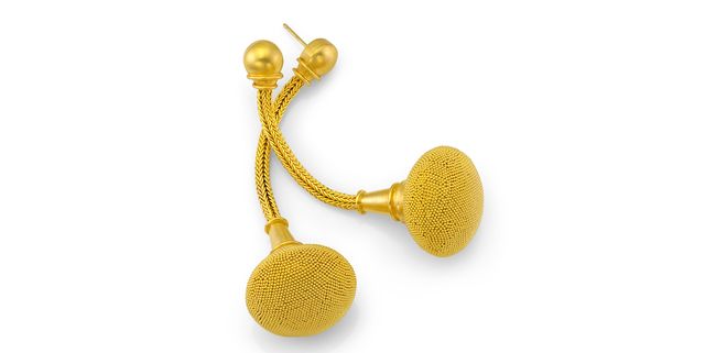 gold “viking cushion” earrings, loren nicole, california, 2020