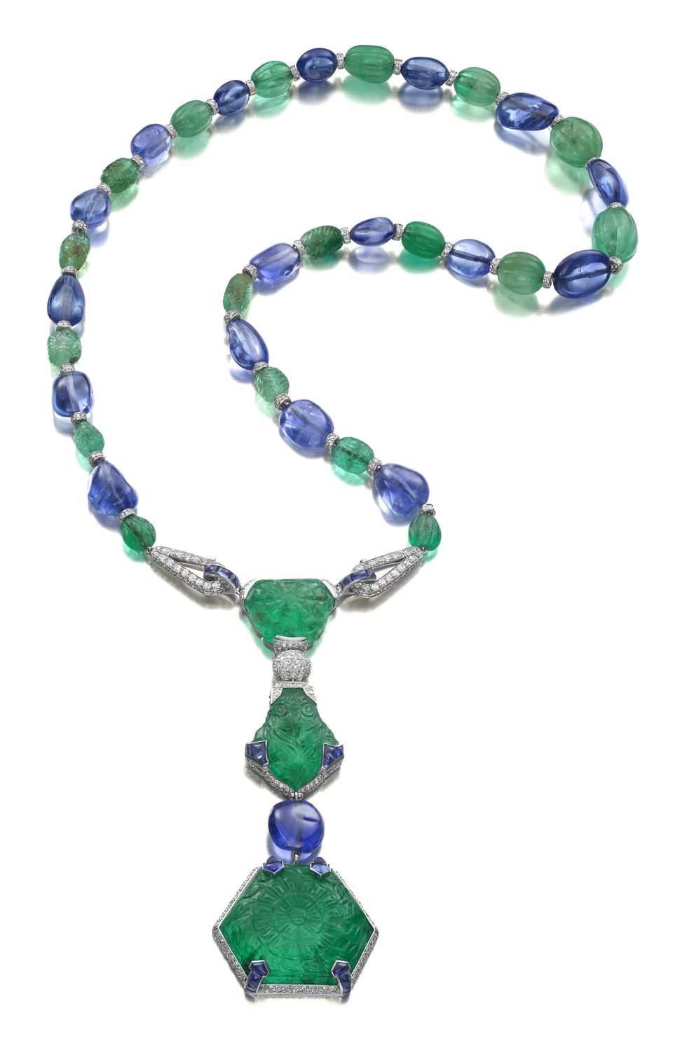 the timken necklace,  art deco emerald, sapphire, and diamond pendant necklace, cartier, paris, 1925