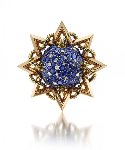 gold, sapphire, diamond, brooch, Paul Flato, jewelry, Hollywood