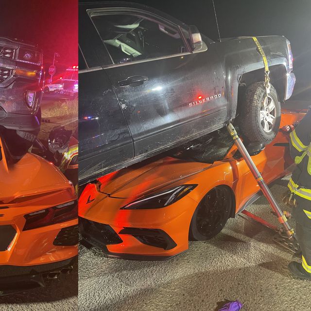 Video Shows Terrifying Crash That Left Truck Mounted on Top of C8 Corvette