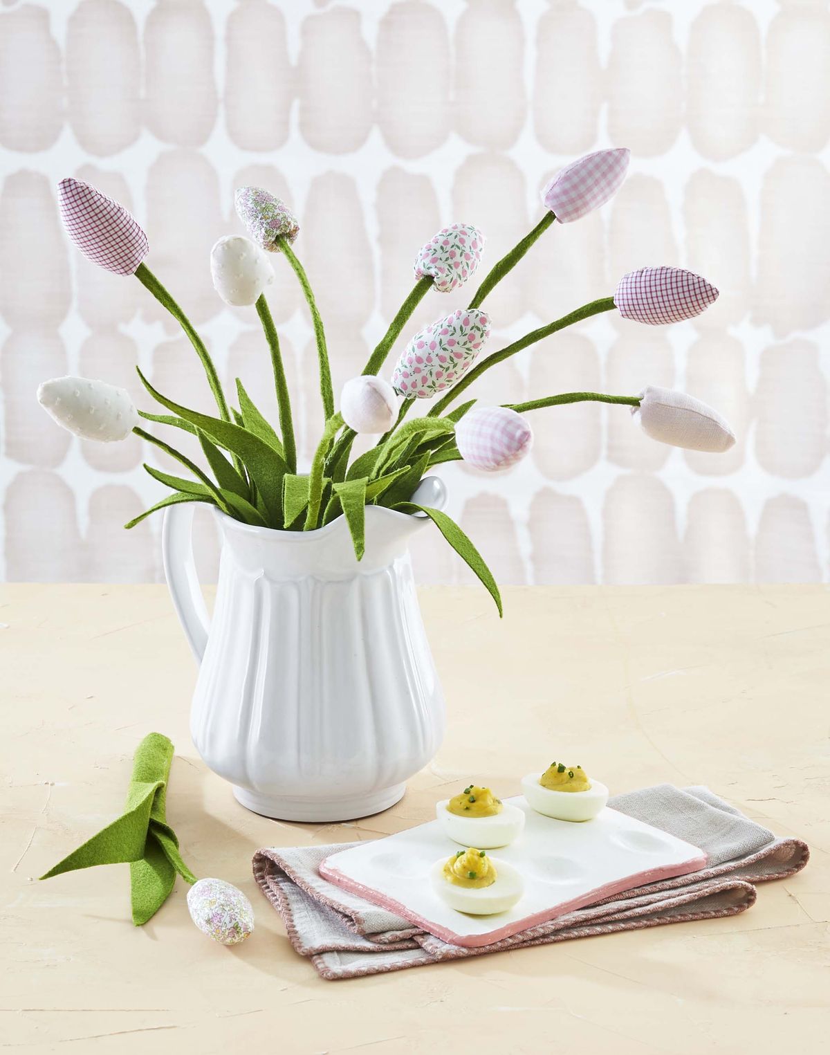 fabric tulips in vase