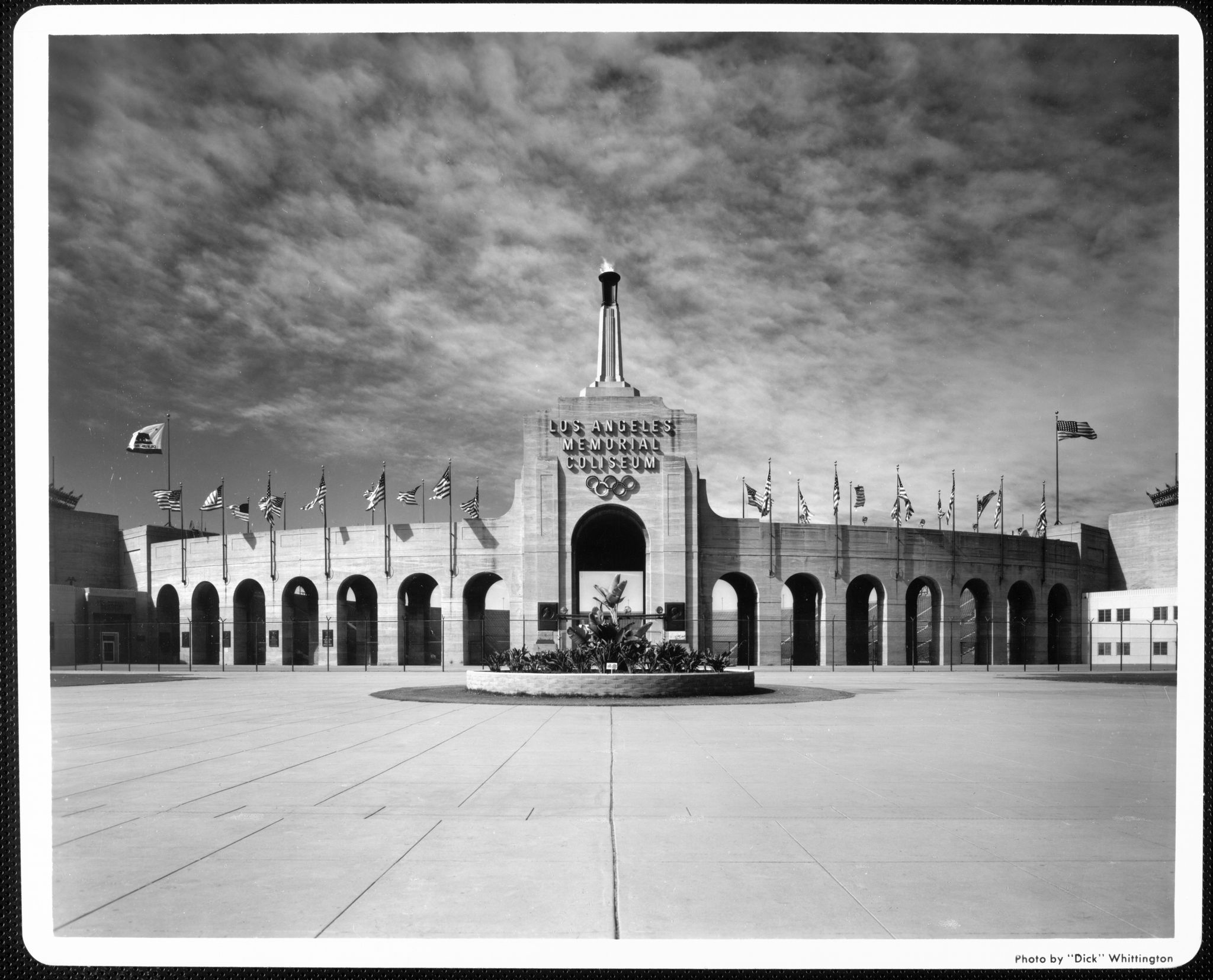 A facade of the entrance of the Los Angeles Memorial Coliseum