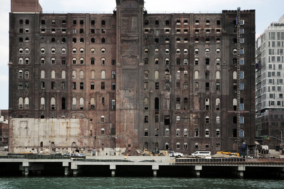 Facade of the old Domino Sugar factory in 2017. Brooklyn, New York City, USA