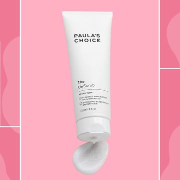 people using face exfoliants, and a tube of paulas choice the unscrub face exfoliant