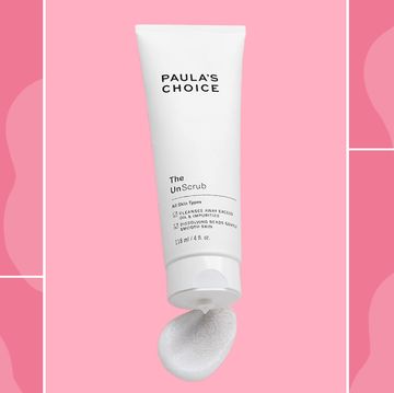 people using face exfoliants, and a tube of paulas choice the unscrub face exfoliant
