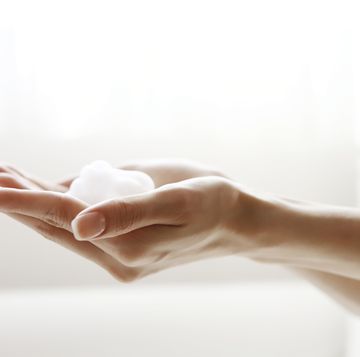 face wash foam on hands