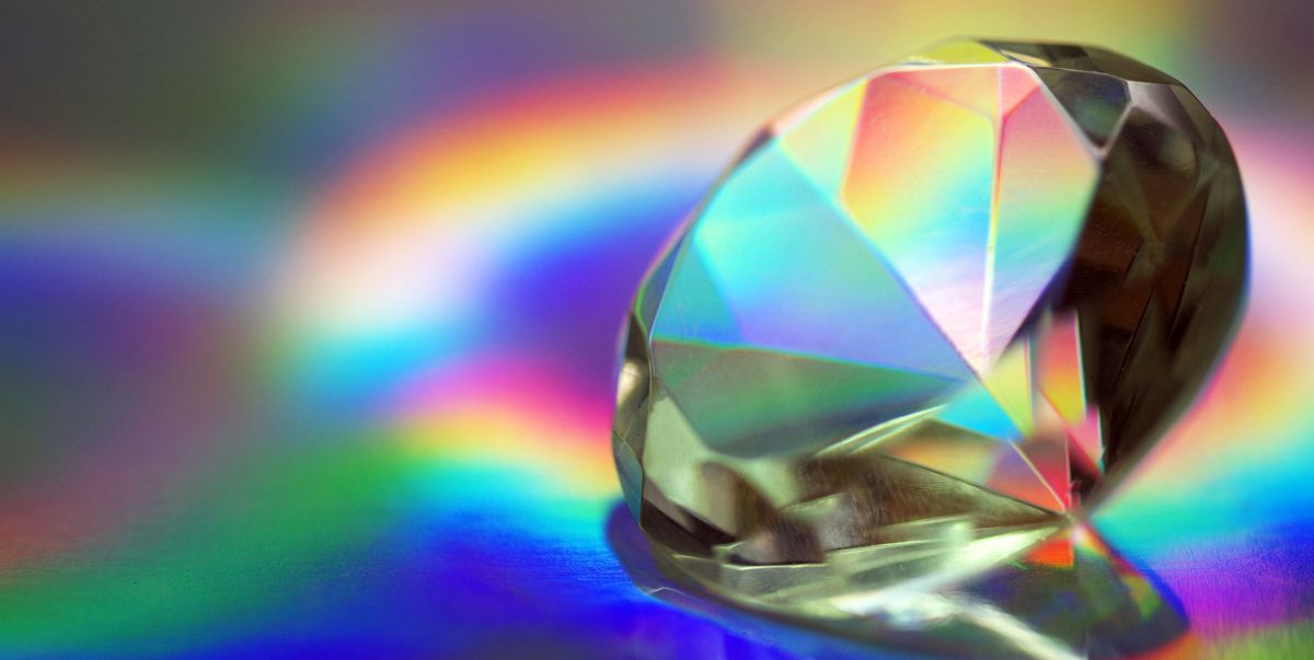 Faceted “Diamond” Prism on Holographic Backdrop