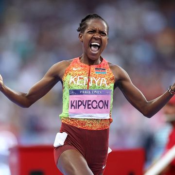 celebrating athlete in track and field competition