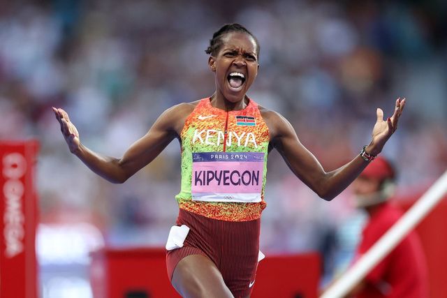 celebrating athlete in track and field competition