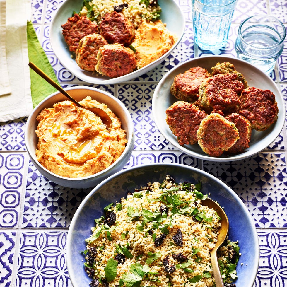 mixed bean falafel and sweet potato hummus