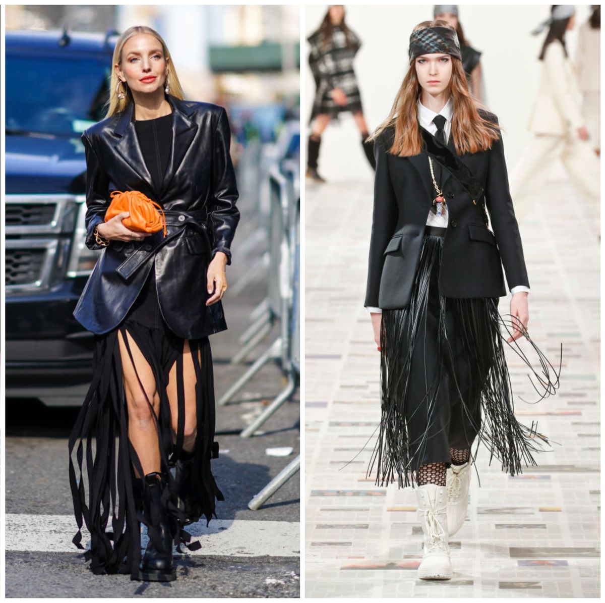 Falda de flecos: la prenda necesaria del otoño según Prada y Zara
