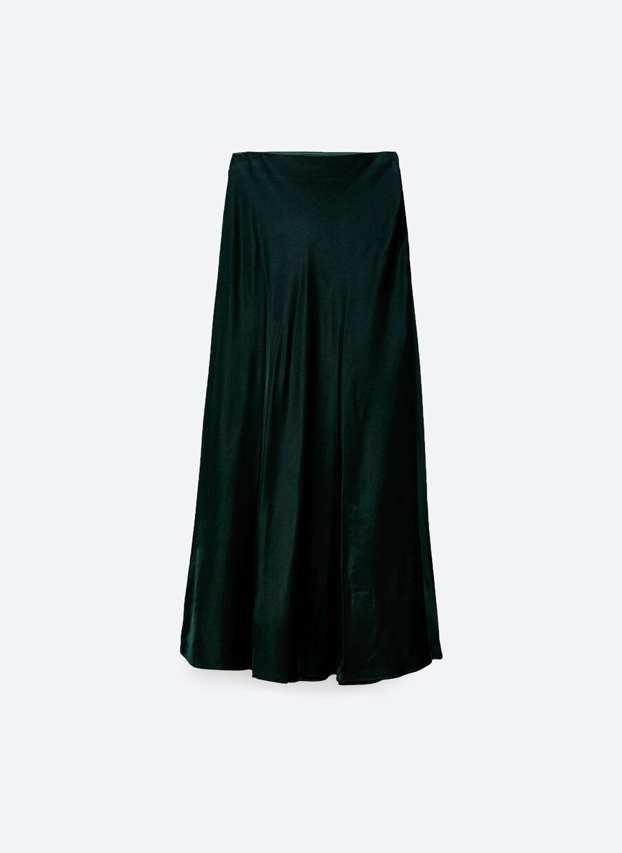 falda verde midi satinada de uterqüe
