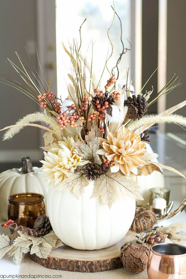 Fall Table Arrangement shops for Home Decor, Autumn home decoration, ceramic pumpkin, silk flower arrangement, Autumn gifts box